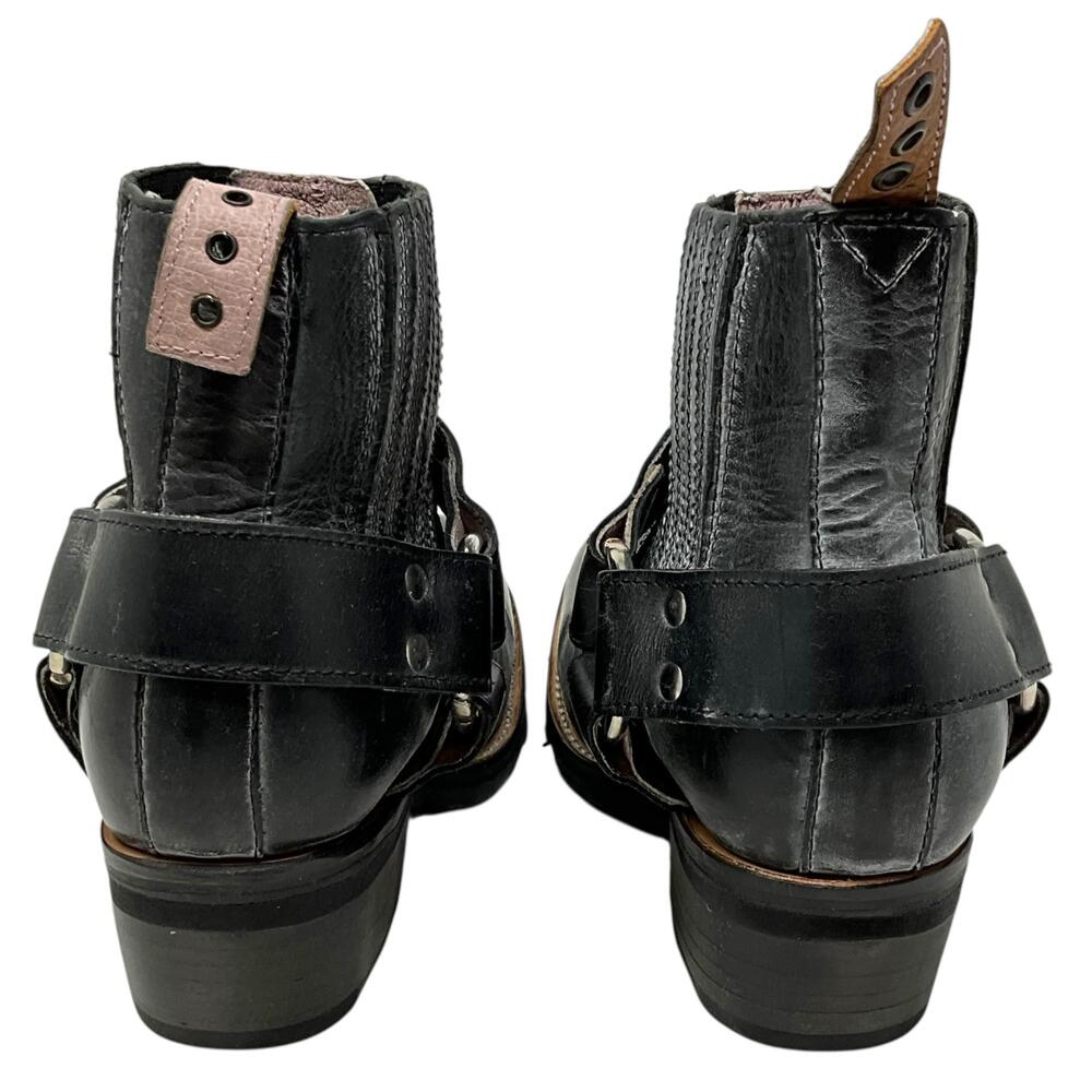 Freebird Whiskey Boots Womens 10 Black Leather Ankle Harness Biker Block Heel - Picture 4 of 11